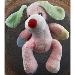 Vintage Household Merchandising Pastel Pink Green Yellow Plush Dog Made Taiwan